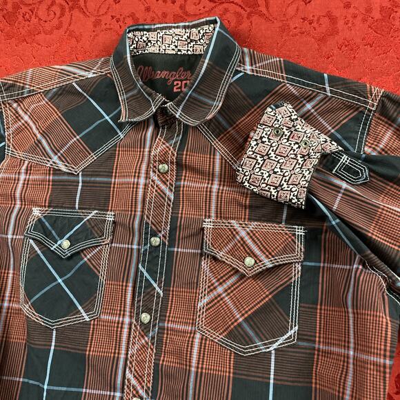 Wrangler 20x Competition‎ Pearl Snap Shirt Men M Plaid Western Cowboy Flip Cuff - Picture 1 of 12